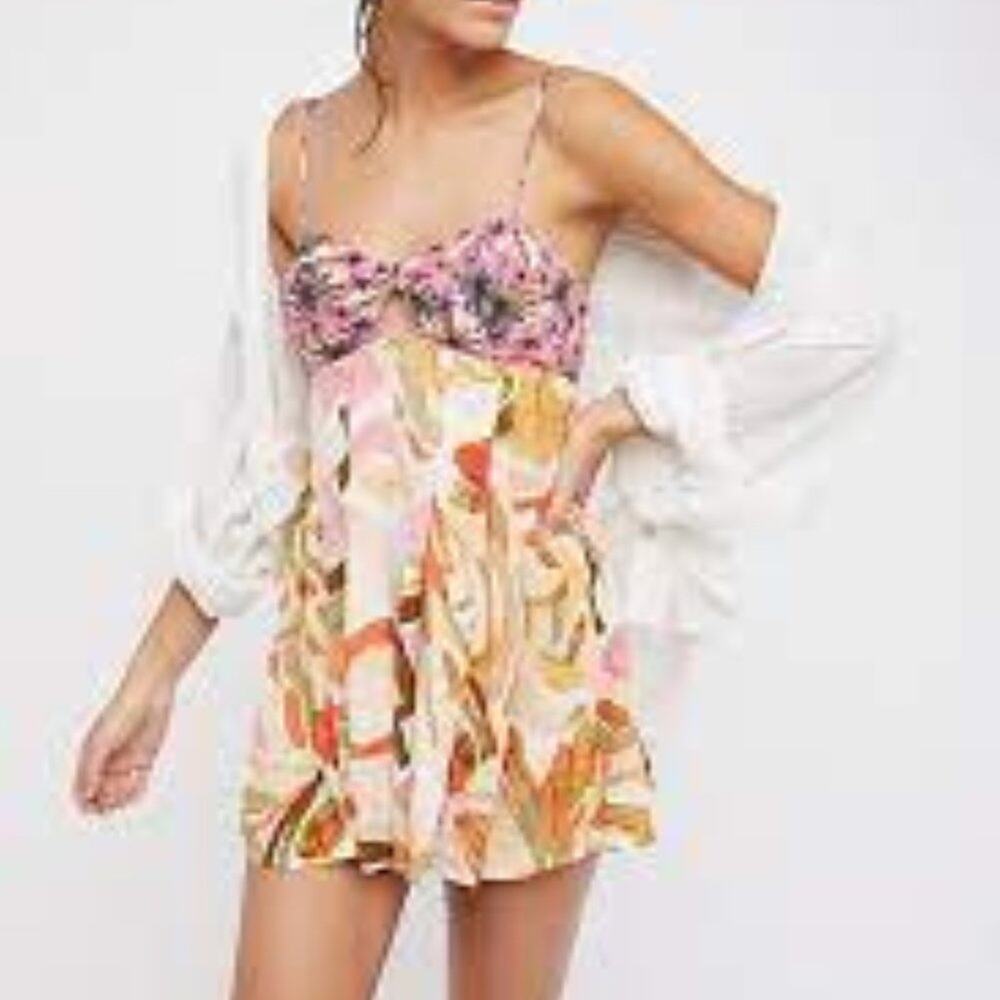 Free People Rows of Flowers One-Piece Spaghetti Strap Romper Size Small